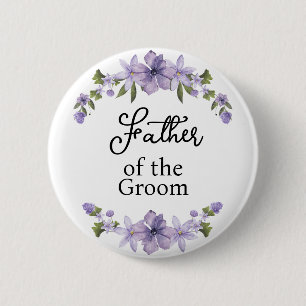 Father of the Groom Purple Floral Wedding  6 Cm Round Badge
