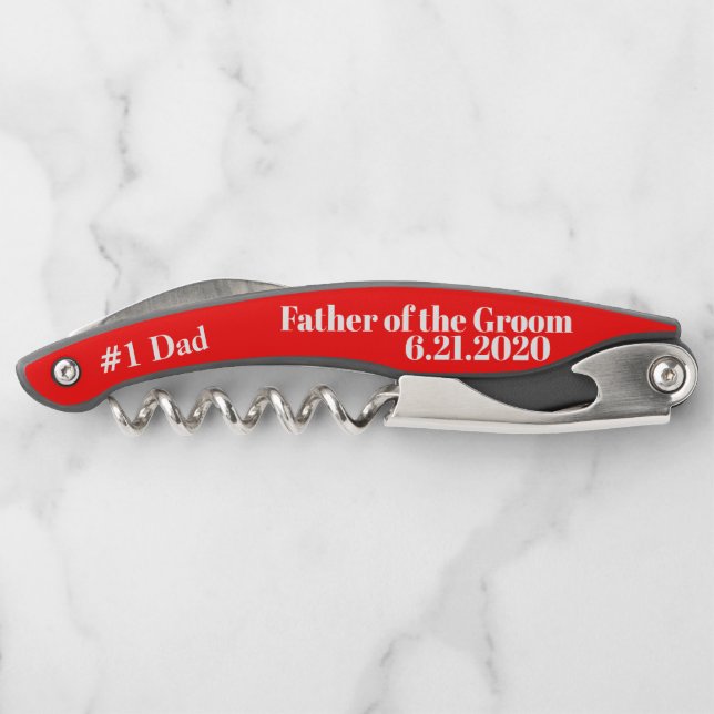 Father of the Groom Red Wedding Favour Corkscrews (Back)