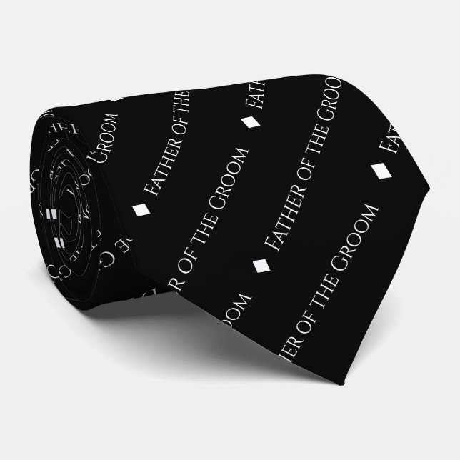 Father of the Groom Repeating White Text on Black Tie (Rolled)