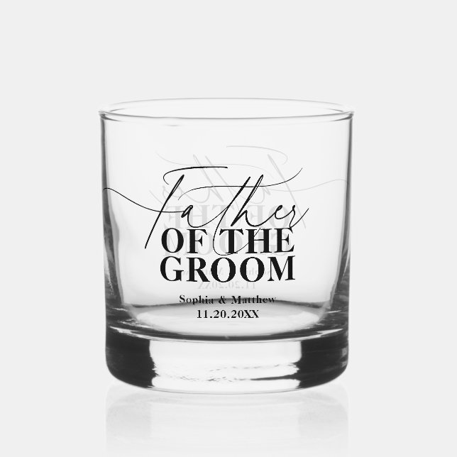 Father of the Groom Script Classic Wedding Whiskey Glass (Front)