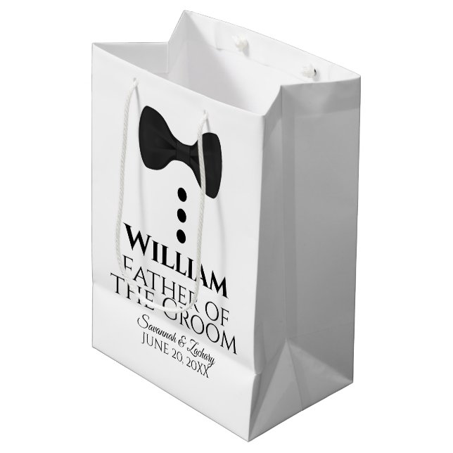 Father of the Groom Wedding Gift Bag w/ Black Tie (Front Angled)