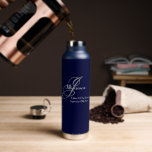 Father Of The Groom Wedding Gift Cool Monogram  Water Bottle<br><div class="desc">Wedding Party Gifts Father Of The Groom Wedding Gift Cool Monogram Modern Navy Blue Stainless Steel Water Bottle. Add an extra special touch with a Thank You monogrammed gift specially for the Father Of The Groom. Click personalise this template to customise it with the monogram last name initial, the family...</div>
