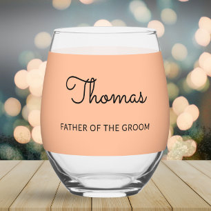 Father of the Groom Wedding Peach Personalised Stemless Wine Glass