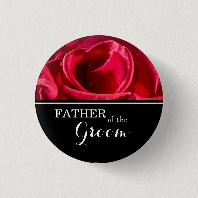 "Father of The Groom" Wedding Red Roses 3 Cm Round Badge (Front)