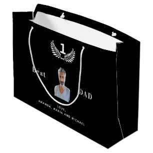 Father photo black white names kids large gift bag