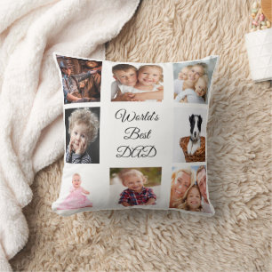 Father photo collage white cushion