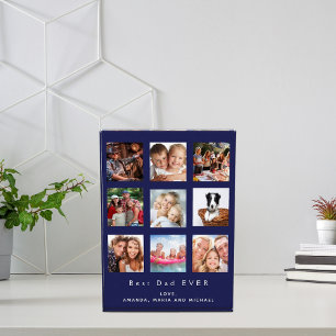 Father photo family collage navy blue block