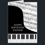 Father Piano and Music Birthday<br><div class="desc">A birthday card for a father who is into piano music. A grand piano with the keys along the bottom of the card. A sheet of music fills the background. A great card for someone who loves music. This is NOT a musical card,  it does NOT play music:</div>