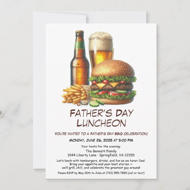 Father’s Day BBQ Invitation – Hamburgers, Drinks  (Front)