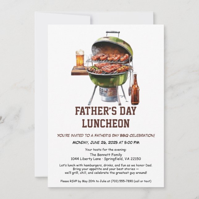 Father’s Day BBQ Invitation – Hamburgers, Drinks  (Front)
