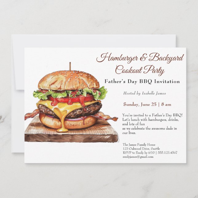Father’s Day BBQ Invitation – Juicy Hamburger Cook (Front)