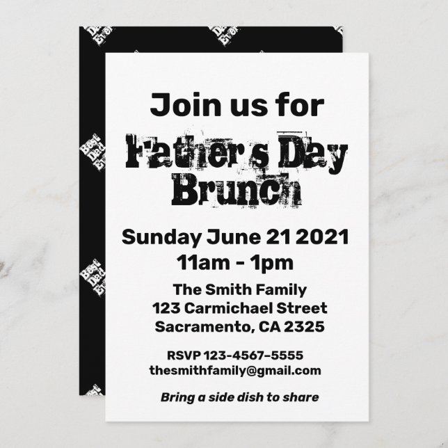 Father’s Day Brunch White Black Text Invitation (Front/Back)