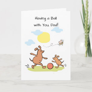 Father’s Day Cute Dad and Son Cartoon Dogs Ball Card