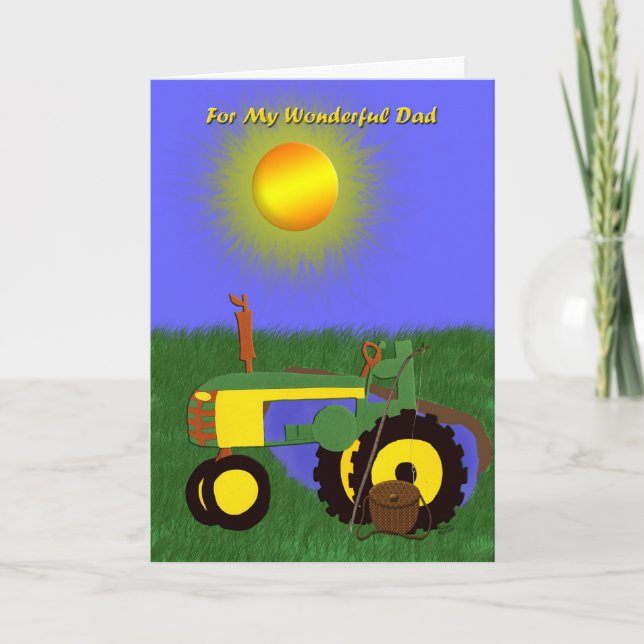 Father’s Day Fishing Pole and Green Tractor Card (Front)