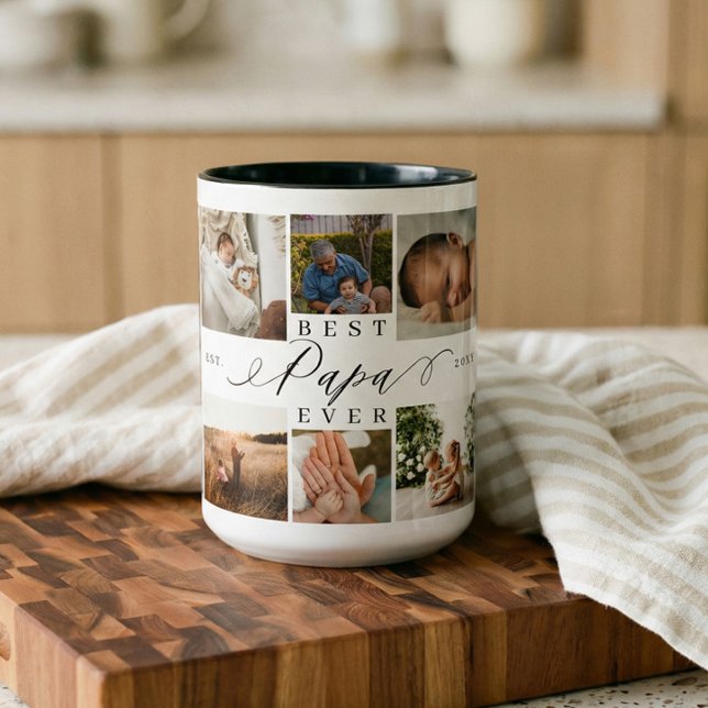 Father’s Day Gift Best Papa Ever Photo Collage Two-Tone Coffee Mug (Father’s Day Gift Best Papa Ever Photo Collage Two-Tone Coffee Mug)