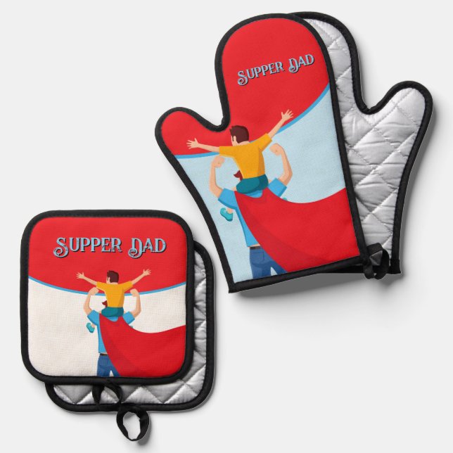 Father’s Day Gift for Supper Dad Oven Mitt & Pot Holder Set (Front/Back)