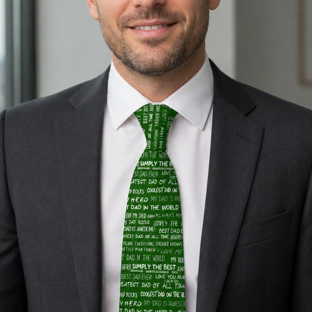 Father’s Day Gift Script Typography Pattern Green Tie (Creator Uploaded)