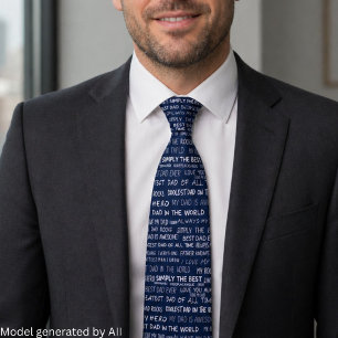 Father’s Day Gift Script Typography Pattern Navy Tie