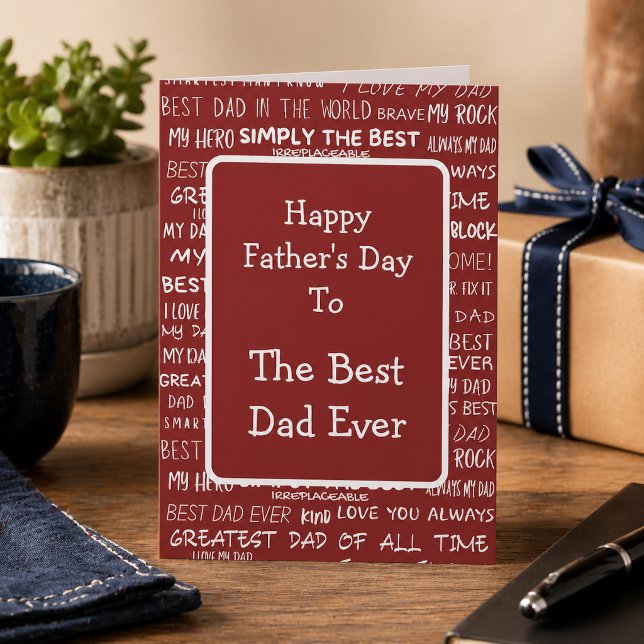 Father’s Day Gift Script Typography Pattern Red  Card (Creator Uploaded)