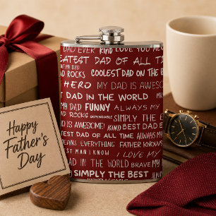 Father’s Day Gift Script Typography Pattern Red Hip Flask
