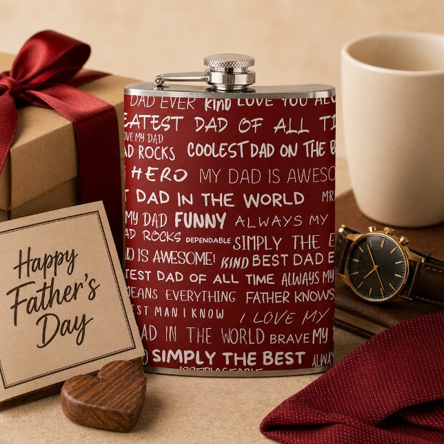 Father’s Day Gift Script Typography Pattern Red Hip Flask (Creator Uploaded)