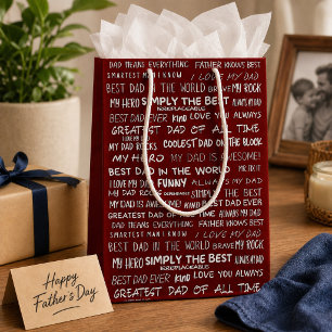 Father’s Day Gift Script Typography Pattern Red Medium Gift Bag