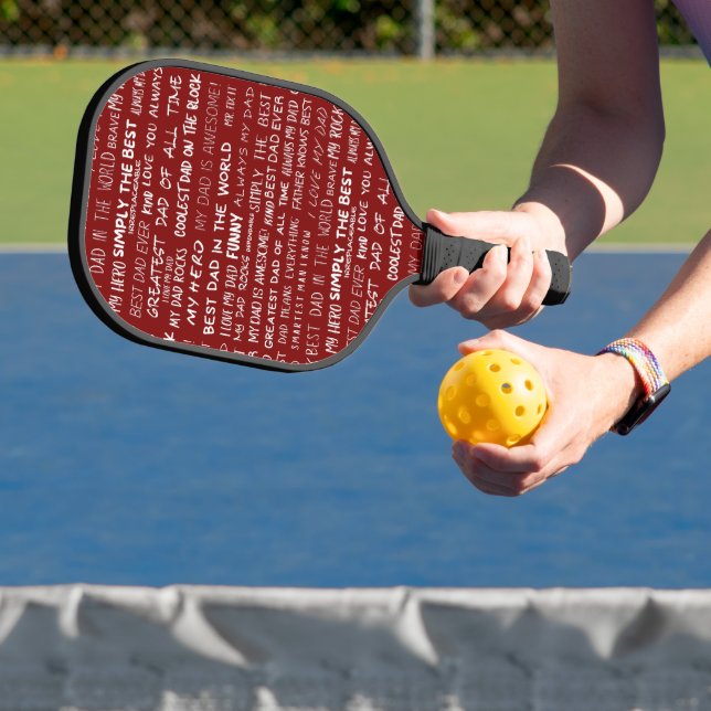 Father’s Day Gift Script Typography Pattern Red Pickleball Paddle (Insitu)