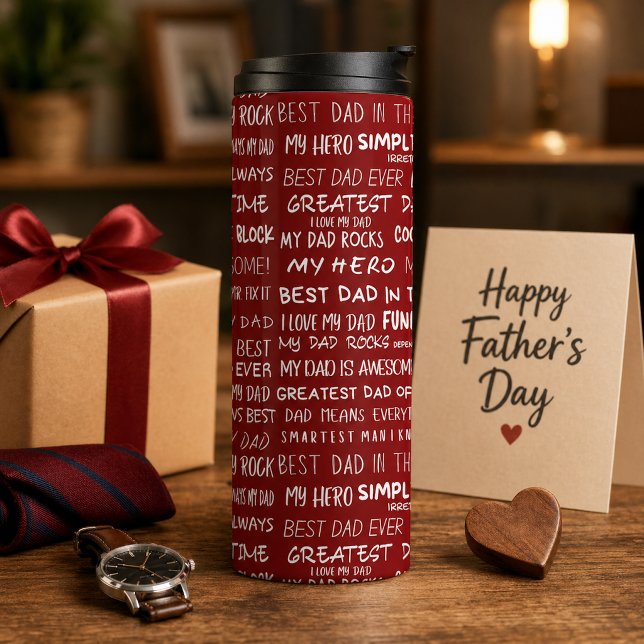 Father’s Day Gift Script Typography Pattern Red Thermal Tumbler (Creator Uploaded)