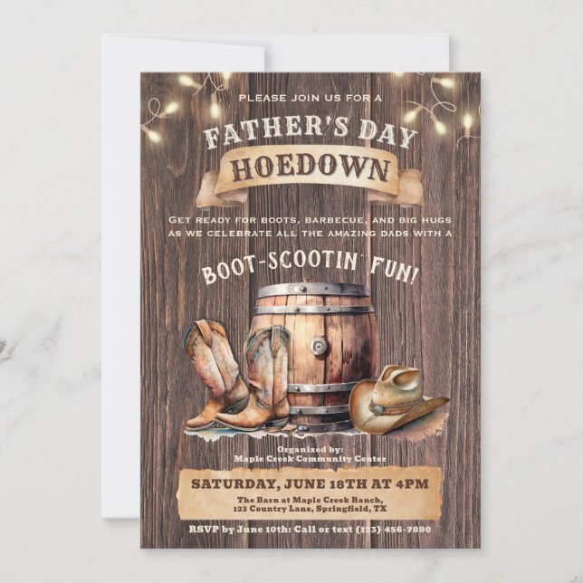 Father’s Day Hoedown Invitation – Rustic Country (Front)