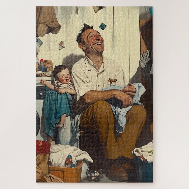 Father’s Day Laughter in the Laundry Room Jigsaw Puzzle (Vertical)