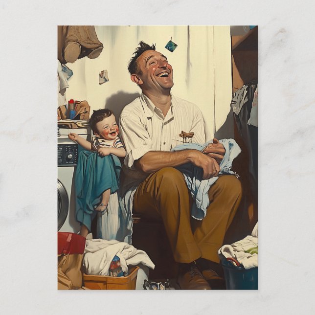 Father’s Day Laughter in the Laundry Room Postcard (Front)