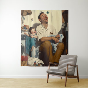Father’s Day Laughter in the Laundry Room Tapestry