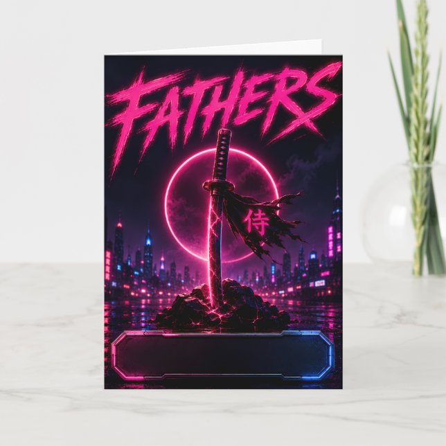 Father Samurai Neon Greeting Card (Front)