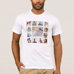 Father Script Family Memory Photo Grid Collage T-Shirt