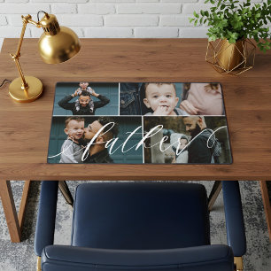 Father Script   Happy Fathers Day 4 Photo Collage Desk Mat