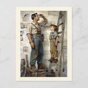 Father & Son Gazing Up Postcard