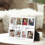 Father Son Heart Script | Photo Grid Collage Plaque<br><div class="desc">A special and memorable photo collage gift for father and son. The design features an eight-photo collage layout to display eight of your own special father and son photos. "Father Son" is designed in a stylish black brush script and heart design calligraphy and customised with father and son names. Send...</div>