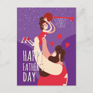Father Son playing basketball cute illustration Postcard