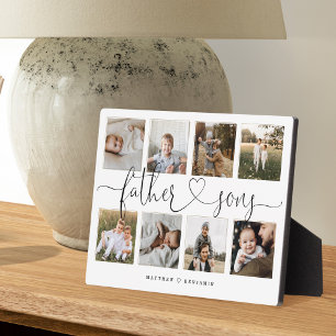 Father Sons Heart Script Photo Grid Collage Plaque