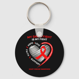 Father Support My Dad Wear Red Heart Disease Aware Key Ring