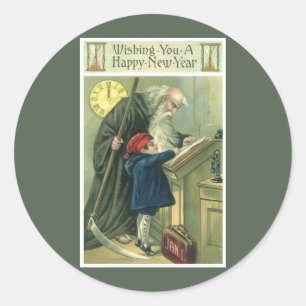 Father Time Wishing You a Happy New Year Classic Round Sticker