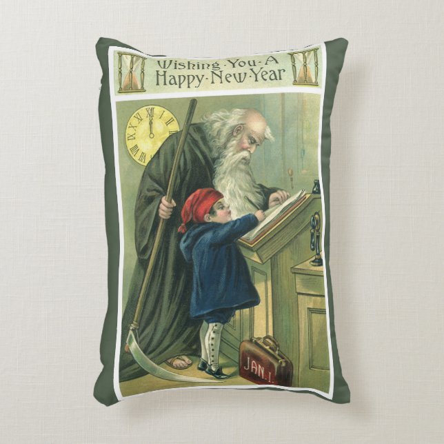 Father Time Wishing You a Happy New Year Decorative Cushion (Front(Vertical))
