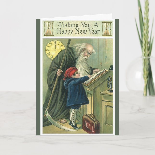 Father Time Wishing You a Happy New Year Holiday Card (Front)
