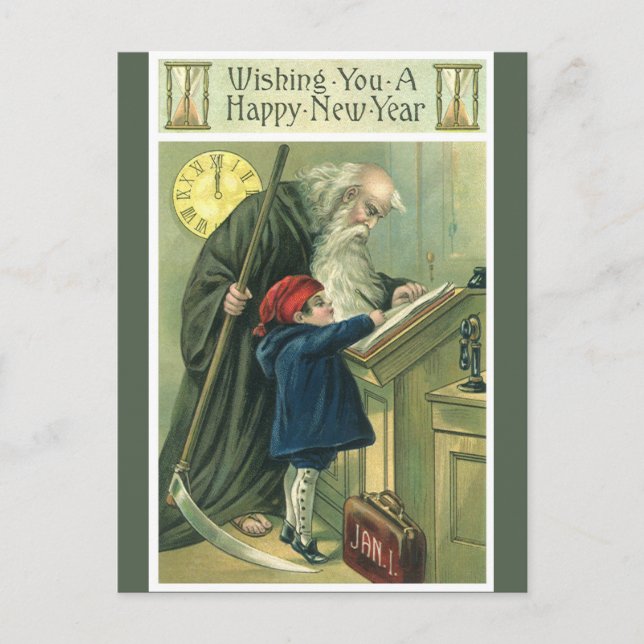 Father Time Wishing You a Happy New Year Holiday Postcard (Front)