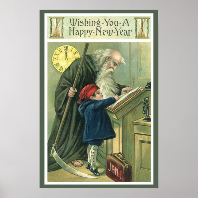 Father Time Wishing You a Happy New Year Poster (Front)