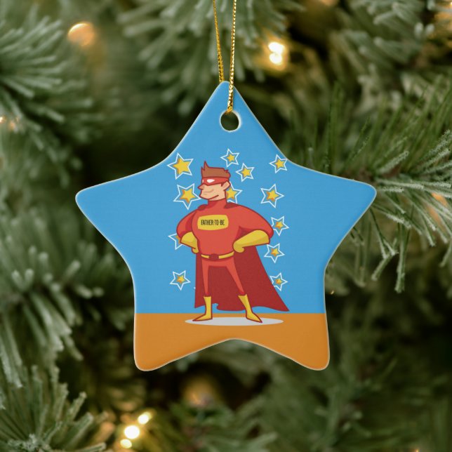 Father-to-be Superhero on Father's Day Ceramic Ornament (Tree)