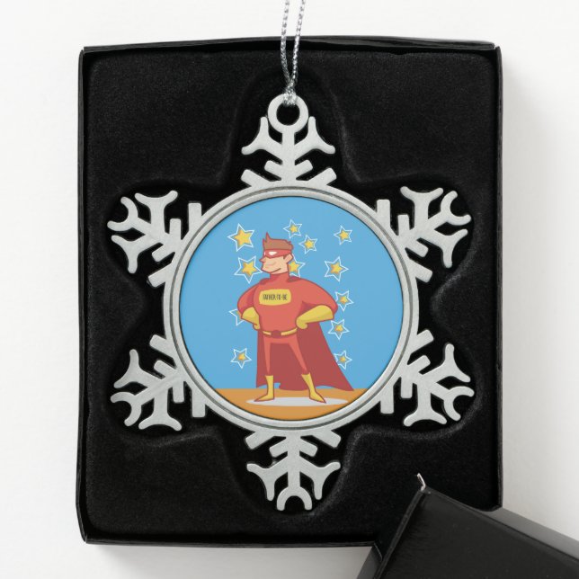Father-to-be Superhero on Father's Day Snowflake Pewter Christmas Ornament (Box)