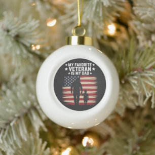 Father Veterans Day Dad Proud Ceramic Ball Christmas Ornament