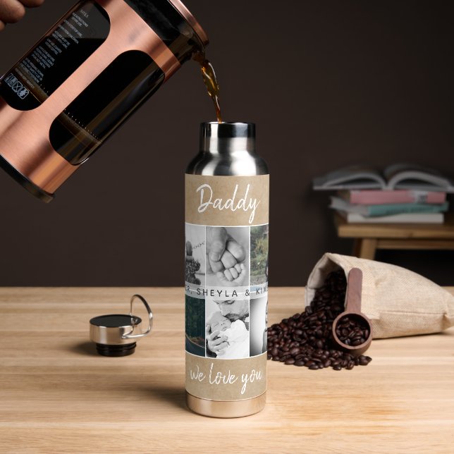 Father with Kids and Family Dad 6 Photo Collage Water Bottle (Coffee)