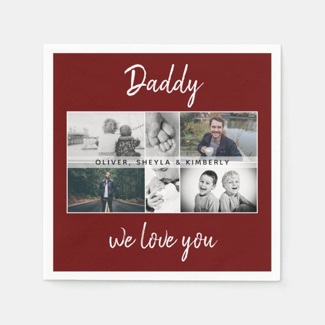 Father with Kids and Family Dad Photo 6 Photos Napkin (Front)